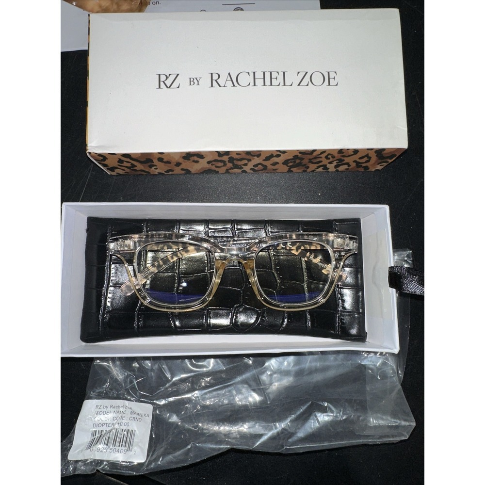 Rachel Zoe RZ Marnika Blue Light Blocker Glasses Womens Beige Animal Print